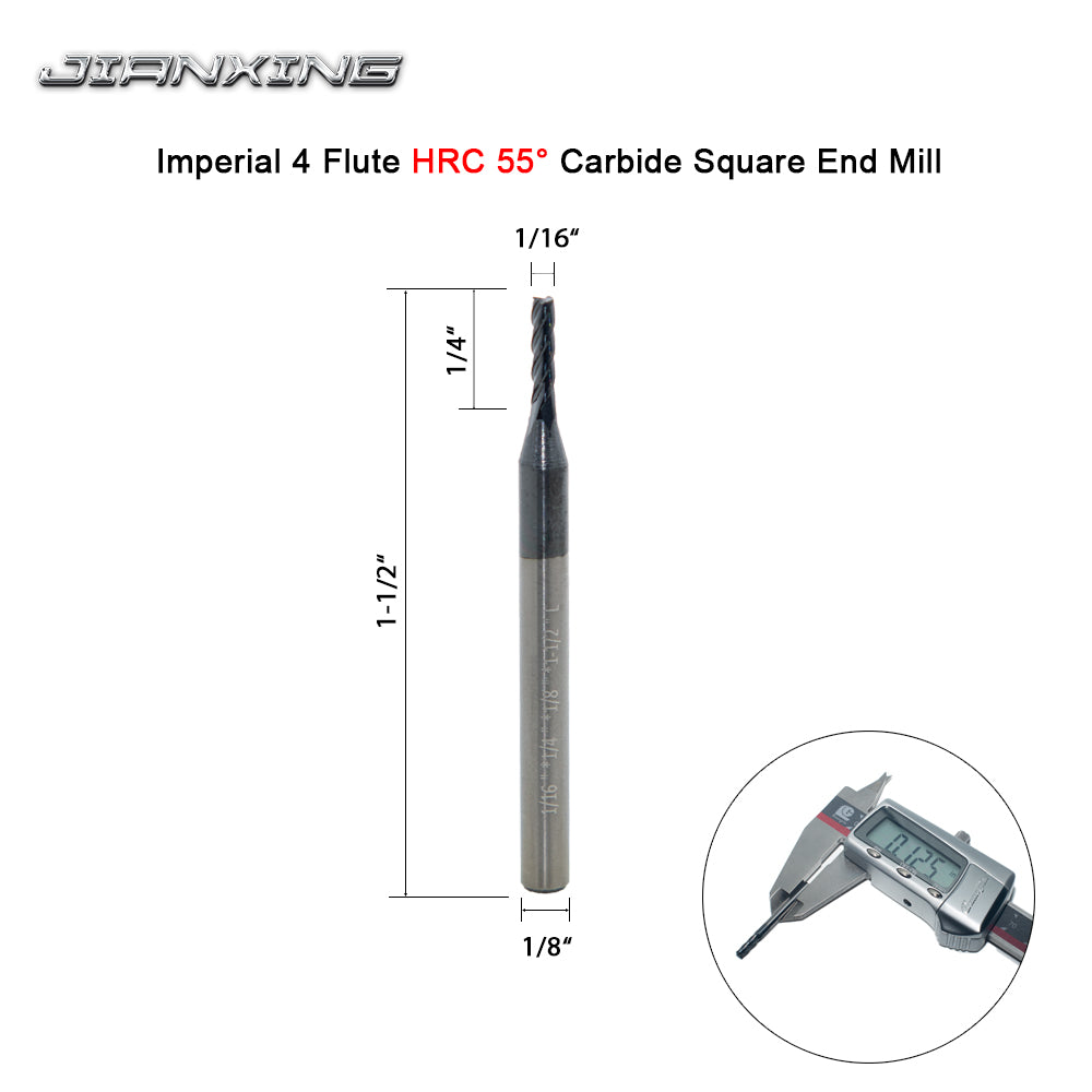 Carbide Square Nose End Mill for Alloy Steels/Hardened Steels, 4 Flute HRC 55 Deg AlTiN Coating-Imperial