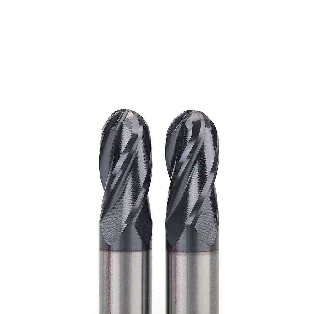 Carbide Ball Nose End Mill for Alloy Steels/Hardened Steels, 4 Flute HRC 55 Deg AlTiN Coating-Imperial