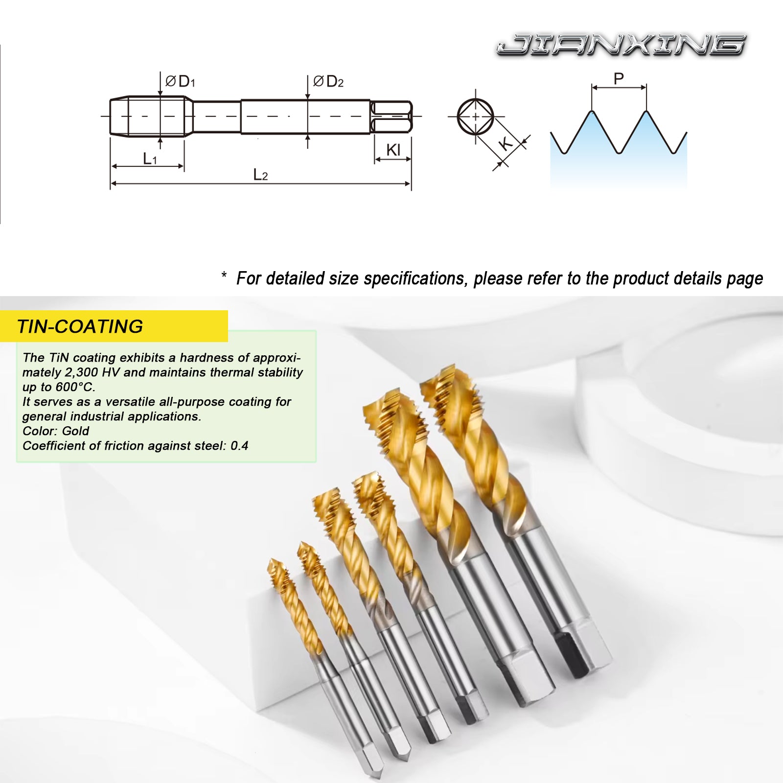 Professional M35 HSS-E Spiral Flute Tap Set, OH Limit, TiN Coated for Stainless Steel, Aluminum & Copper