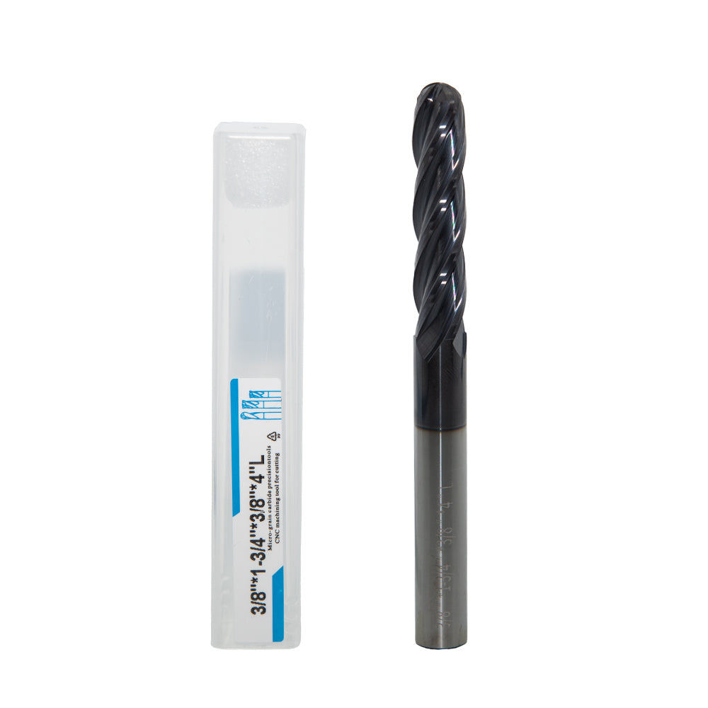 Carbide Ball Nose End Mill for Alloy Steels/Hardened Steels, 4 Flute HRC 55 Deg AlTiN Coating-Imperial