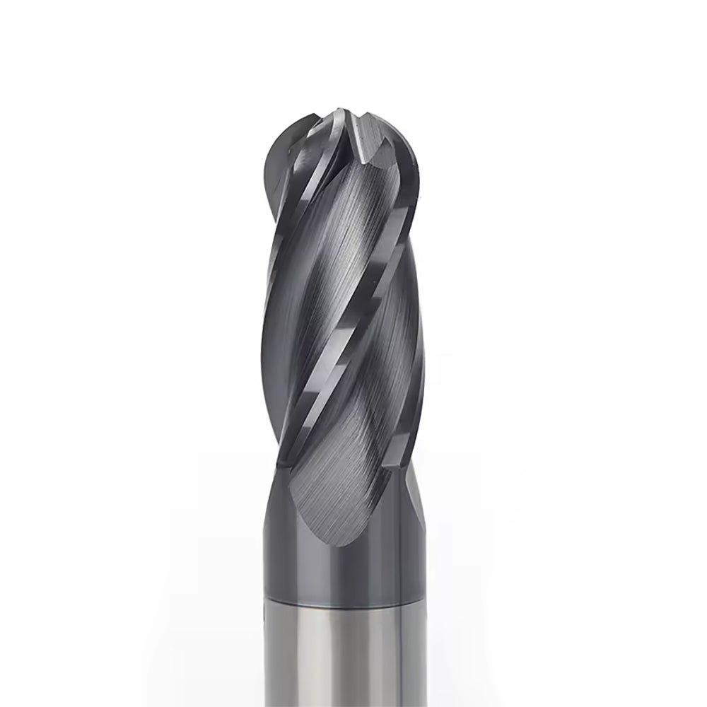 Carbide Ball Nose End Mill for Alloy Steels/Hardened Steels, 4 Flute HRC 55 Deg AlTiN Coating-Imperial
