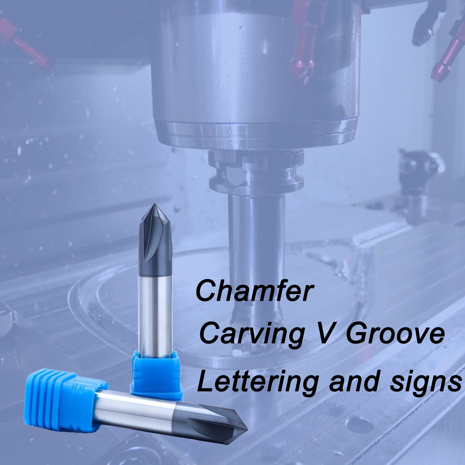 Carbide Chamfer End Mill, 60/90 Degree, Carving Bits, V Groove, 4 Flute AlTiN Coating for Alloy Steels, Hardened Steels-Imperial