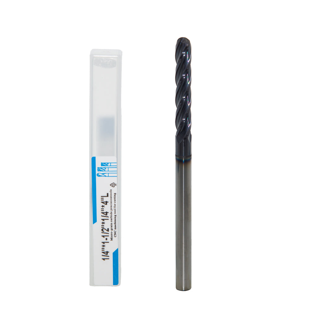 Carbide Ball Nose End Mill for Alloy Steels/Hardened Steels, 4 Flute HRC 55 Deg AlTiN Coating-Imperial