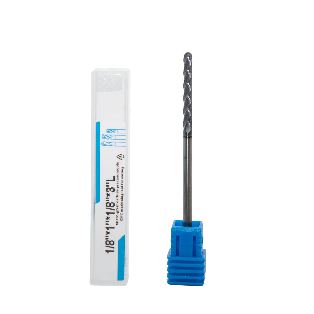 Carbide Ball Nose End Mill for Alloy Steels/Hardened Steels, 4 Flute HRC 55 Deg AlTiN Coating-Imperial