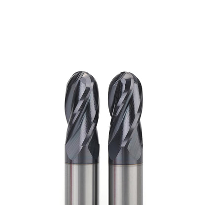 Carbide Ball Nose End Mill for Alloy Steels/Hardened Steels, 4 Flute HRC 55 Deg AlTiN Coating-Imperial