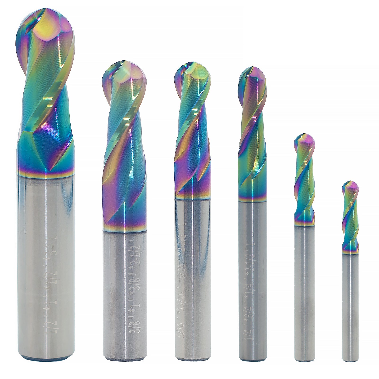 Carbide Ball Nose End Mill for Aluminum, Copper Alloy, Plastic, 2 Flute DLC Coating-Imperial