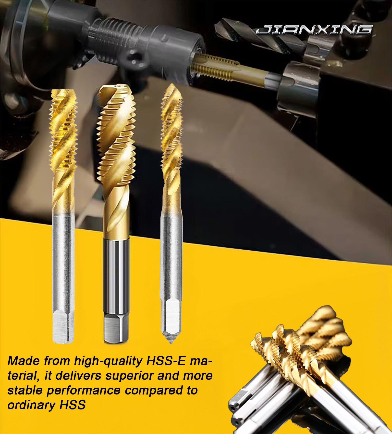 Professional M35 HSS-E Spiral Flute Tap Set, OH Limit, TiN Coated for Stainless Steel, Aluminum & Copper