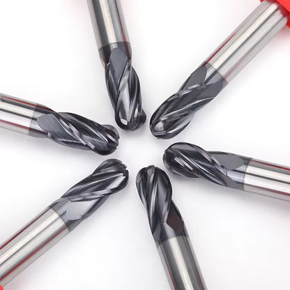Carbide Ball Nose End Mill for Alloy Steels/Hardened Steels, 4 Flute HRC 55 Deg AlTiN Coating-Imperial