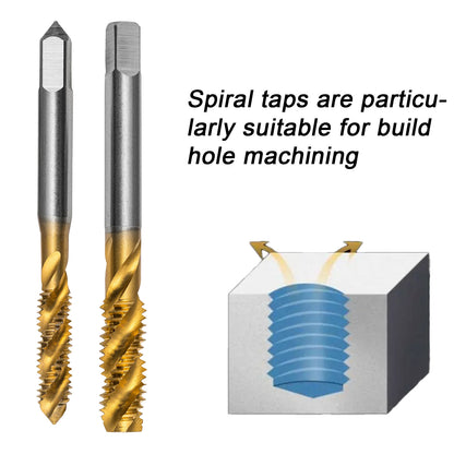 Professional M35 HSS-E Spiral Flute Tap Set, OH Limit, TiN Coated for Stainless Steel, Aluminum & Copper