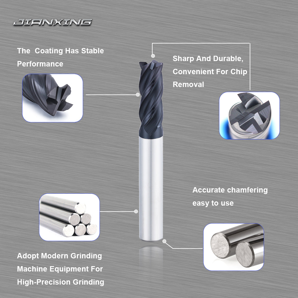 Carbide Square Nose End Mill for Alloy Steels/Hardened Steels, 4 Flute HRC 55 Deg AlTiN Coating-Imperial