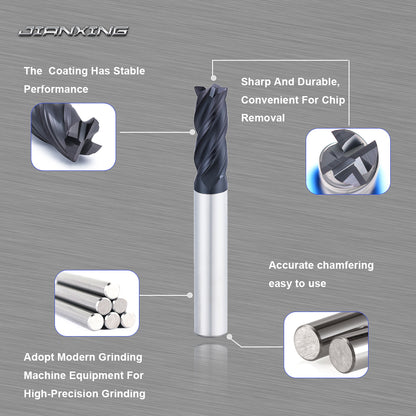 Carbide Square Nose End Mill for Alloy Steels/Hardened Steels, 4 Flute HRC 55 Deg AlTiN Coating-Imperial