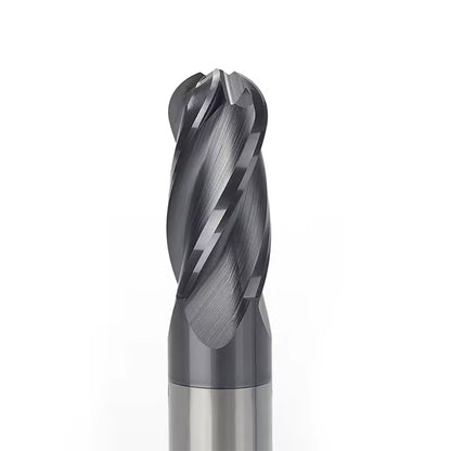 Carbide Ball Nose End Mill for Alloy Steels/Hardened Steels, 4 Flute HRC 55 Deg AlTiN Coating-Imperial